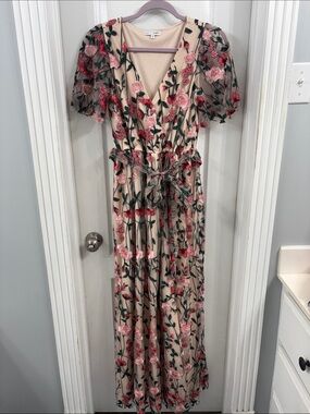 Baltic Born Blush Maxi Dress with Pink Floral Embroidery